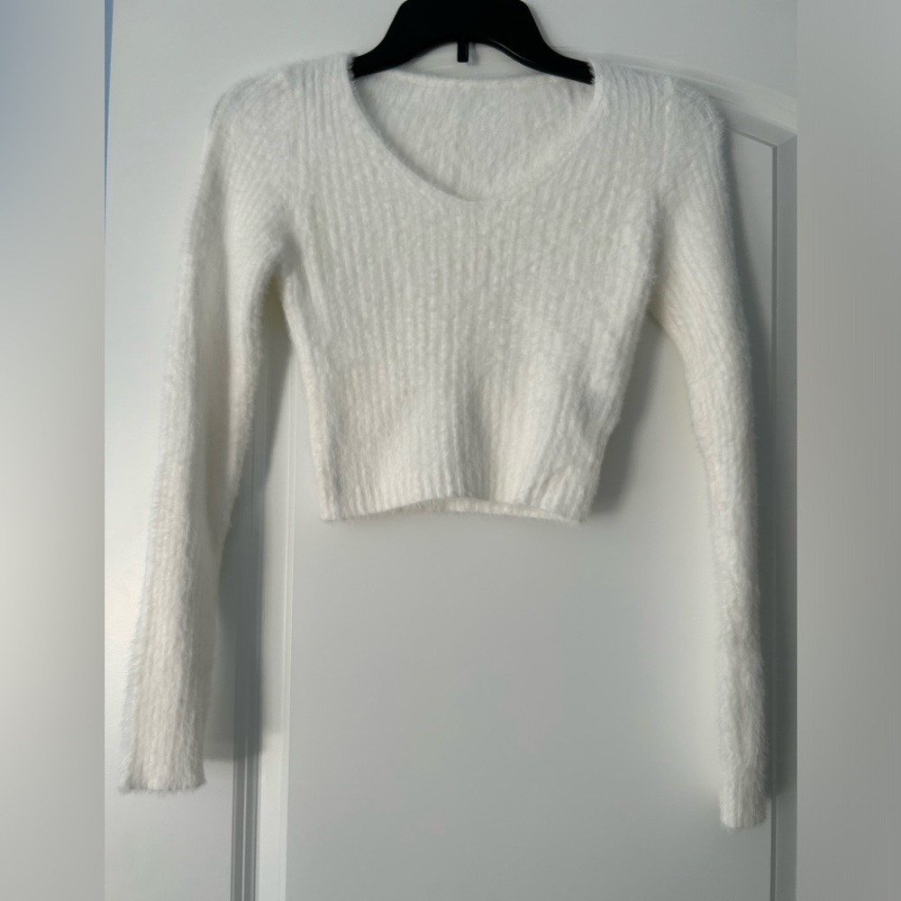 White womens/teen fuzzy sweater-small